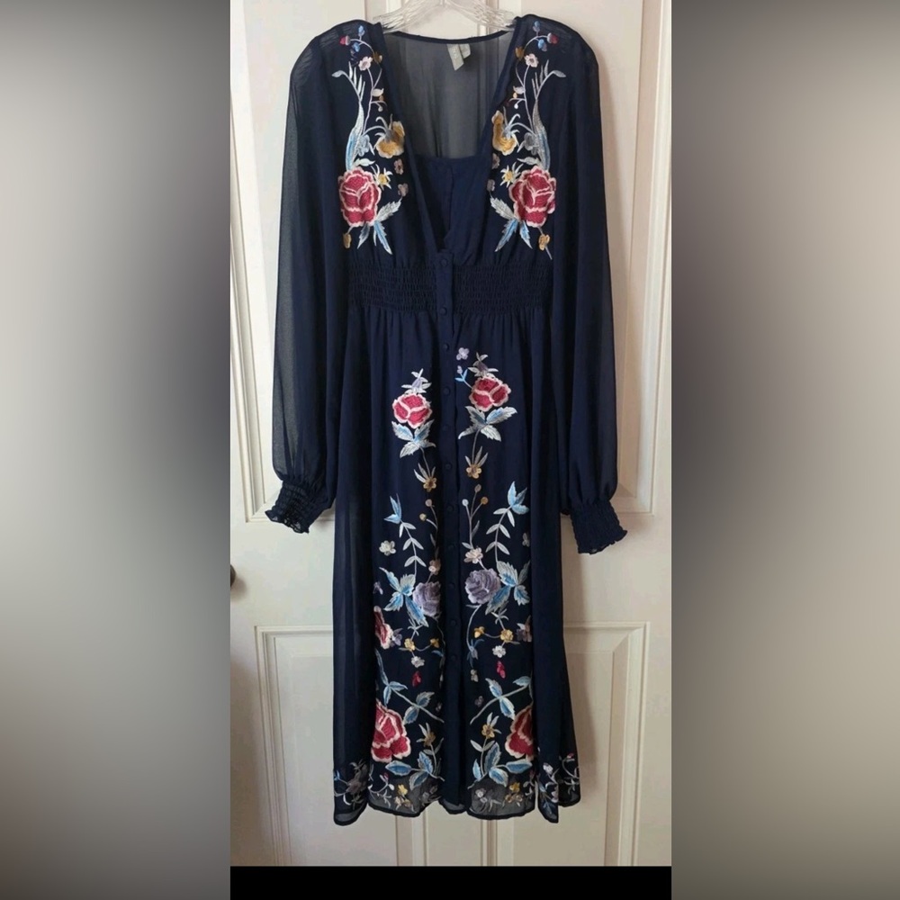 ASOS Navy Dress with Floral Embroidery
